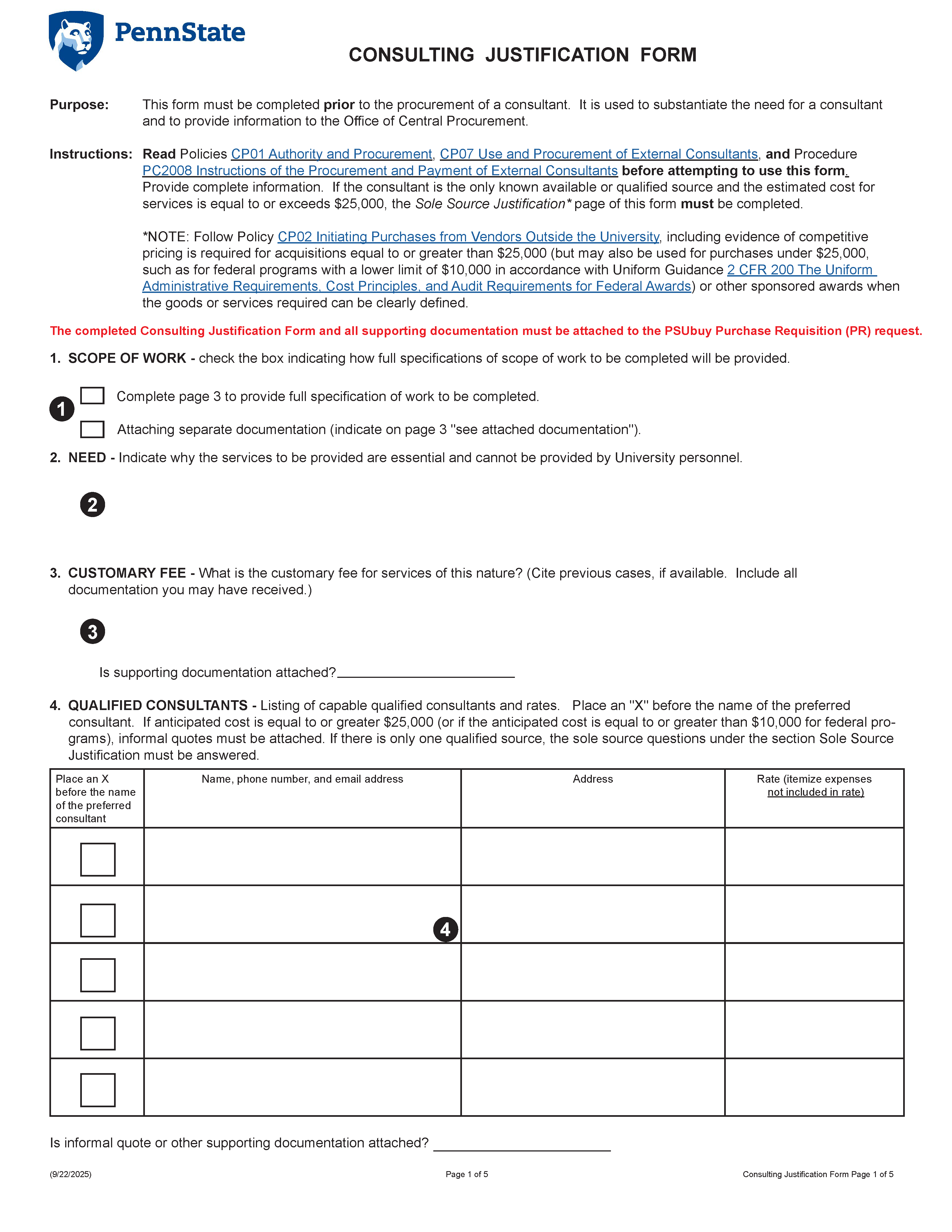 Image of Consulting Justification Form (Page 1)